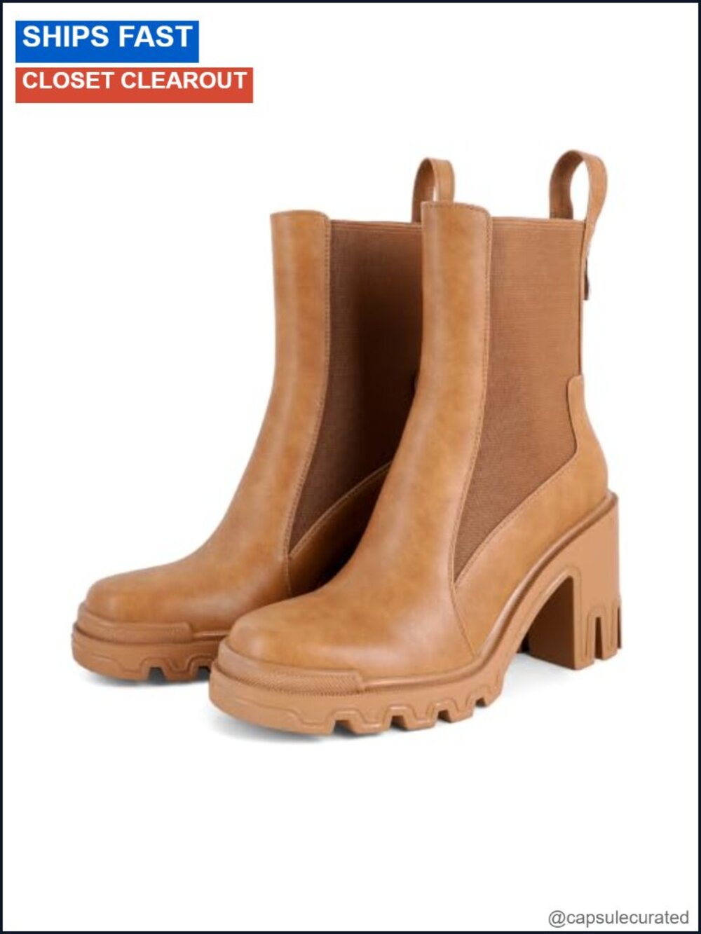 Womens Chelsea Ankle Boots Chunky Platform Heeled Booties Faux Leather